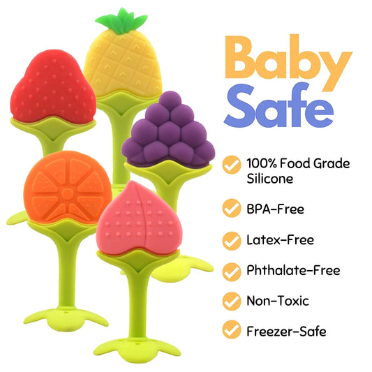 Homaful 5 Pack Baby Teething Toys Chew Toys BPA Free Toy Babies 6 12 Months Natural Organic Freezer Safe Fruit Teether Toddlers Specialized Relief Gi