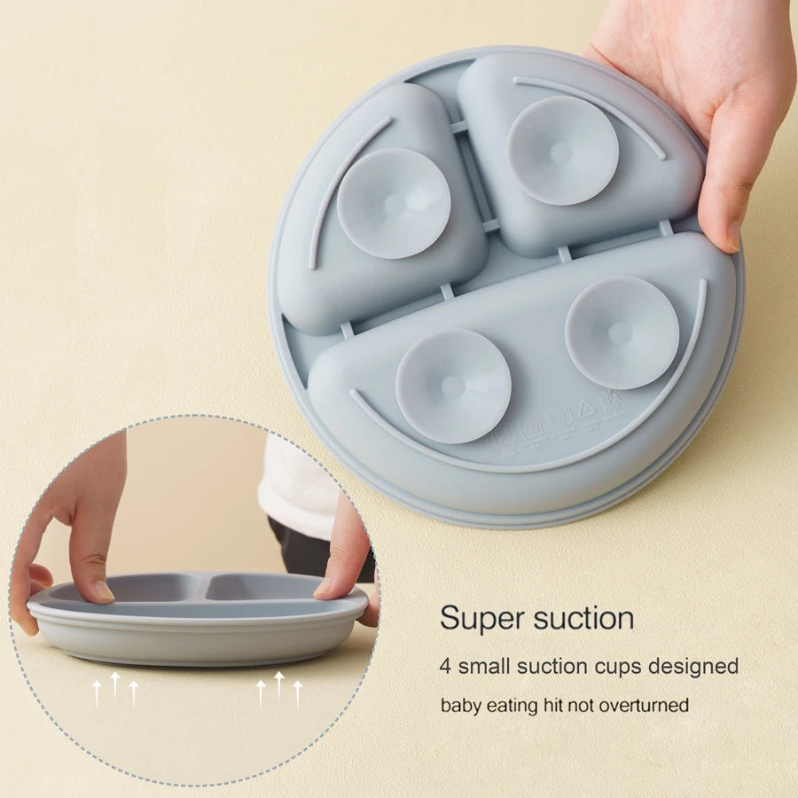 5Pcs Baby Silicone Feeding Set round Dining Plate Sucker Bowl Dishes for Kids Baby Waterproof Bib Spoon Children'S Tableware